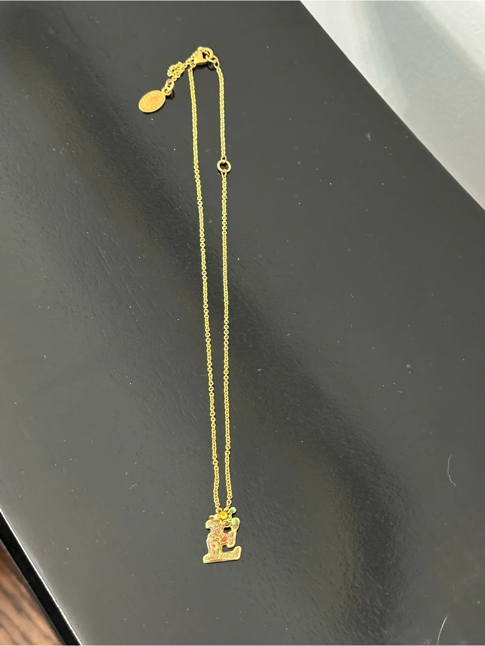 Michal Negrin Israel Initial E Necklace Pendant Swarovski Crystal Floral